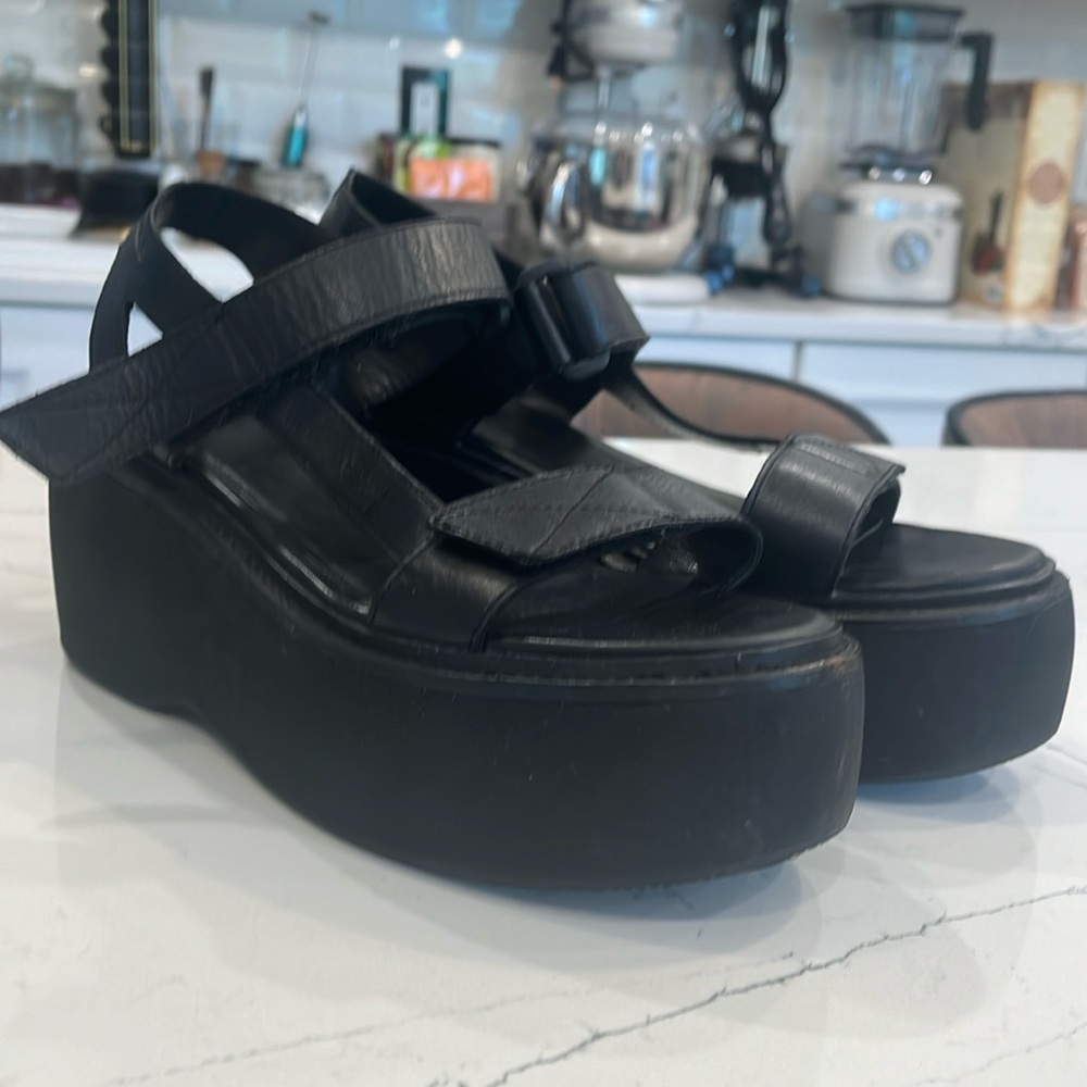 Black leather platform sandals